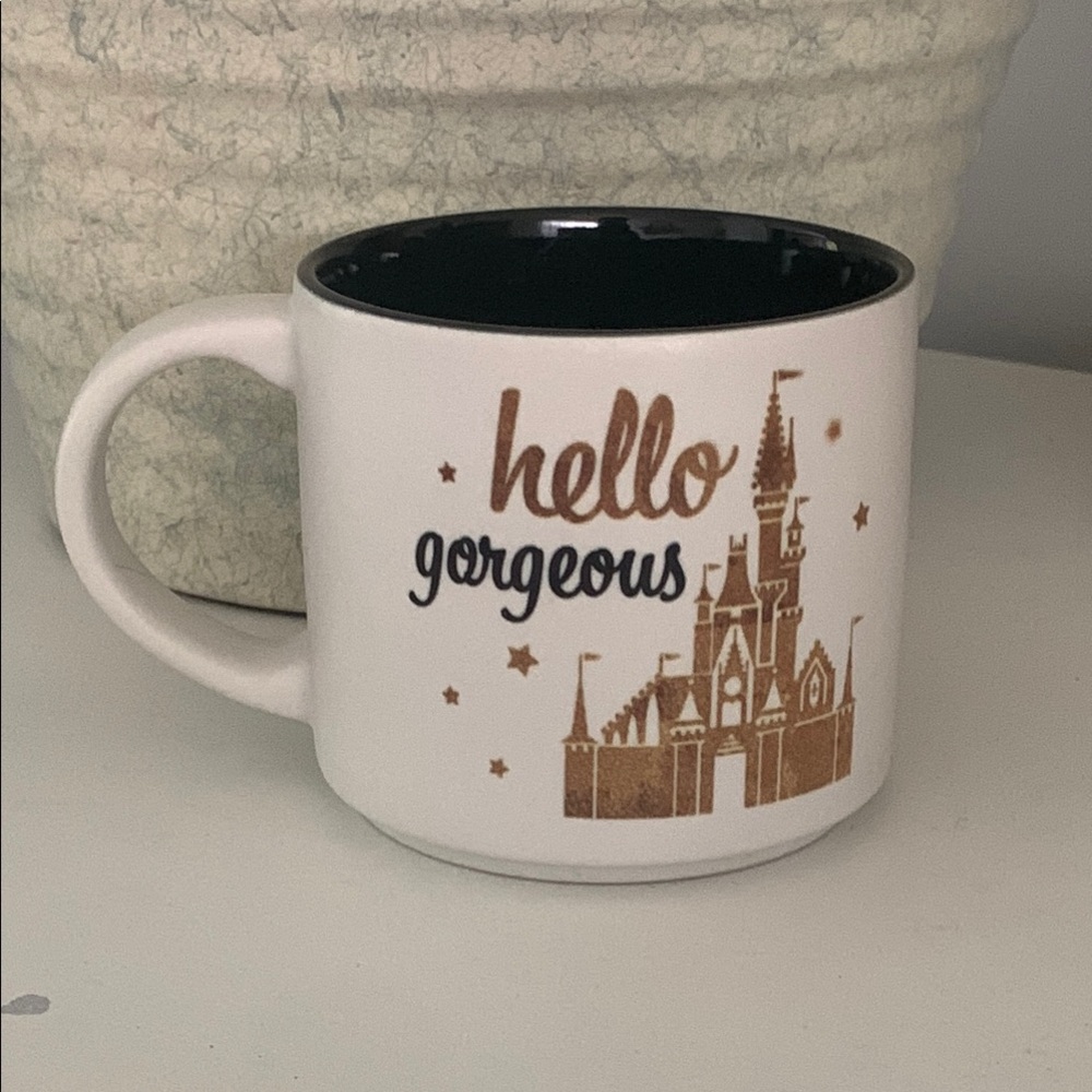 2021 Disney Parks Coffee‎ Mug Hello Gorgeous White Gold Cinderella Castle 14 oz